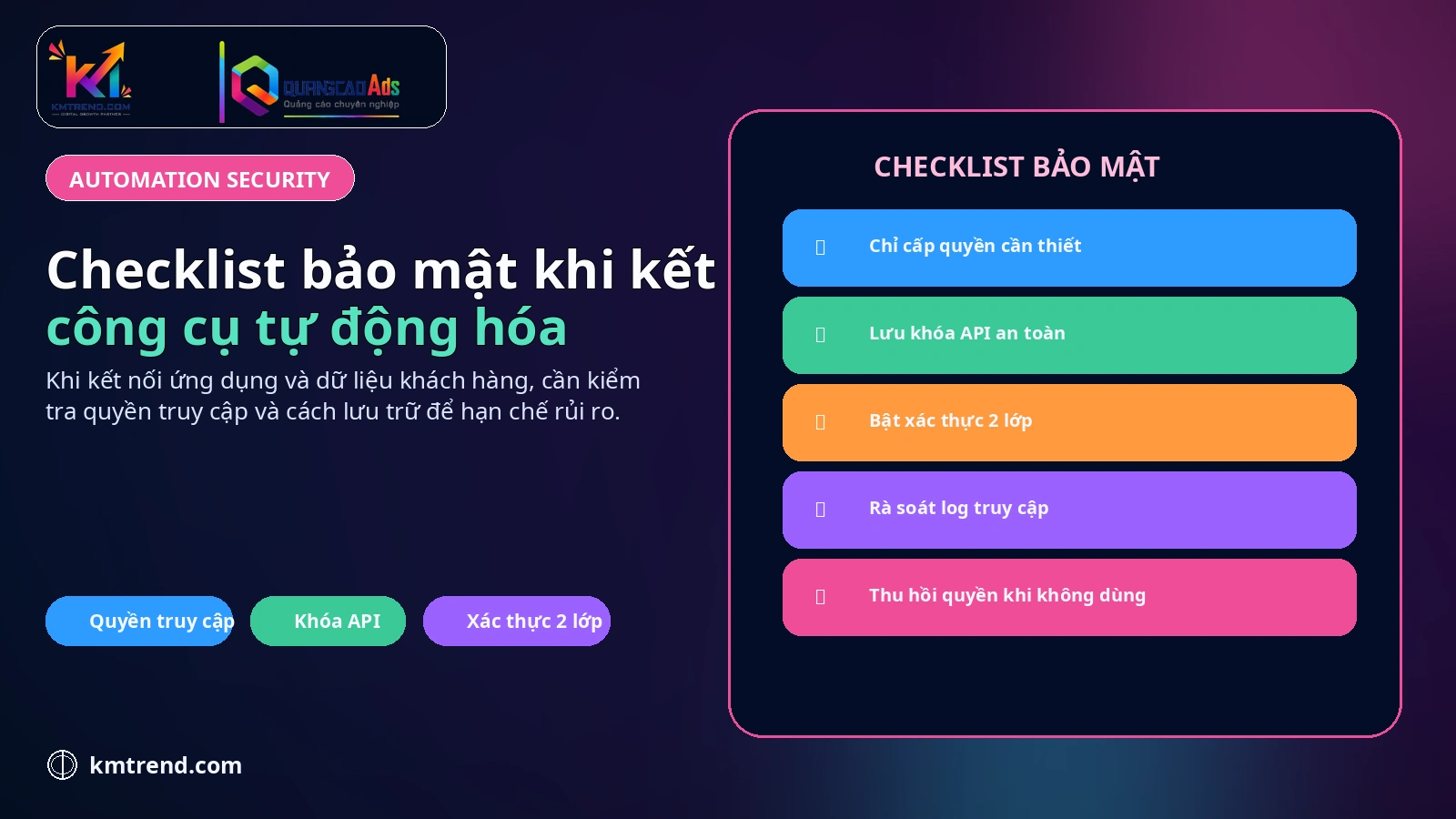 Checklist bảo mật khi kết nối công cụ tự động hóa