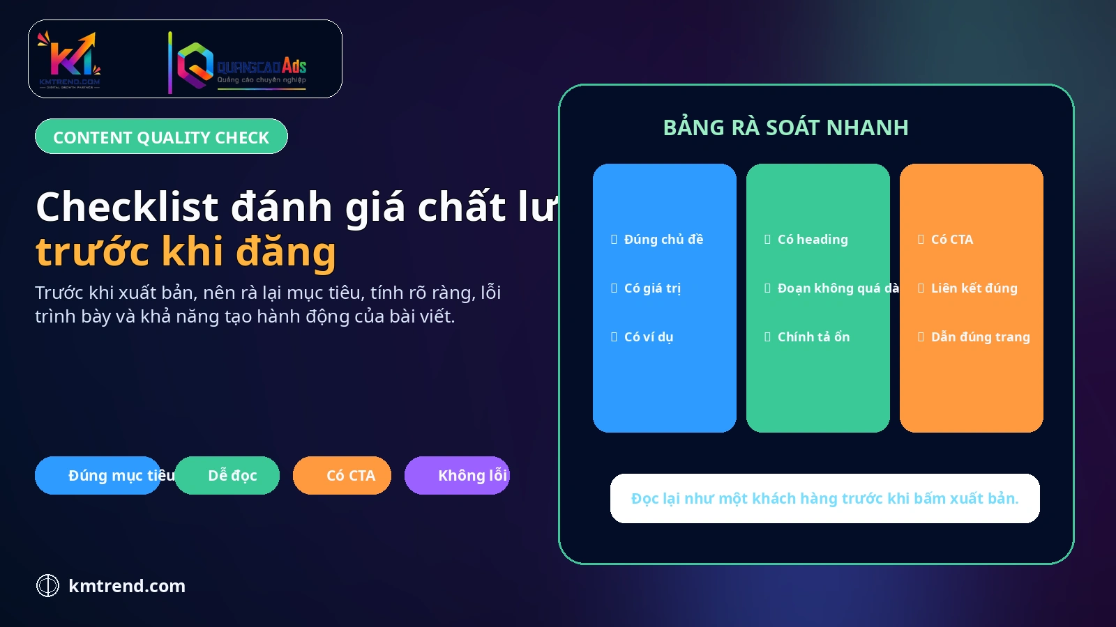 Checklist đánh giá chất lượng bài viết trước khi đăng