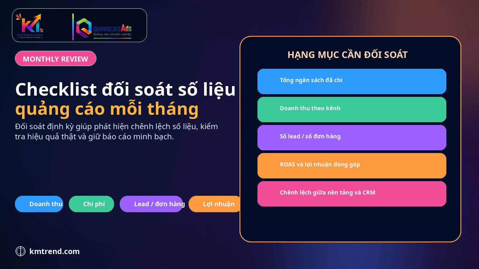 Checklist đối soát số liệu quảng cáo mỗi tháng