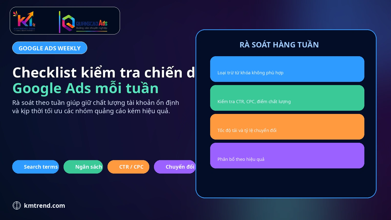 Checklist kiểm tra chiến dịch Google Ads mỗi tuần