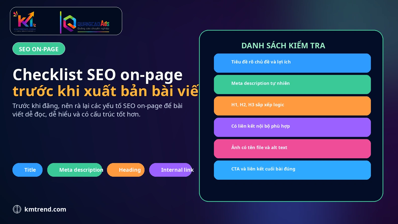 Checklist SEO on-page trước khi xuất bản bài viết
