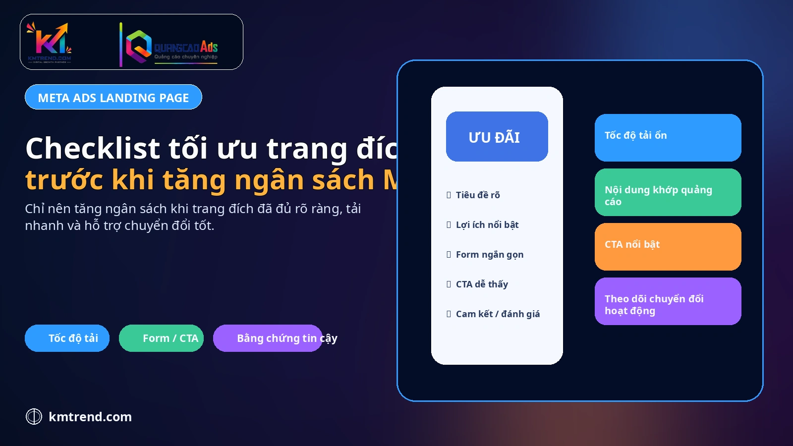Checklist tối ưu trang đích trước khi tăng ngân sách Meta Ads